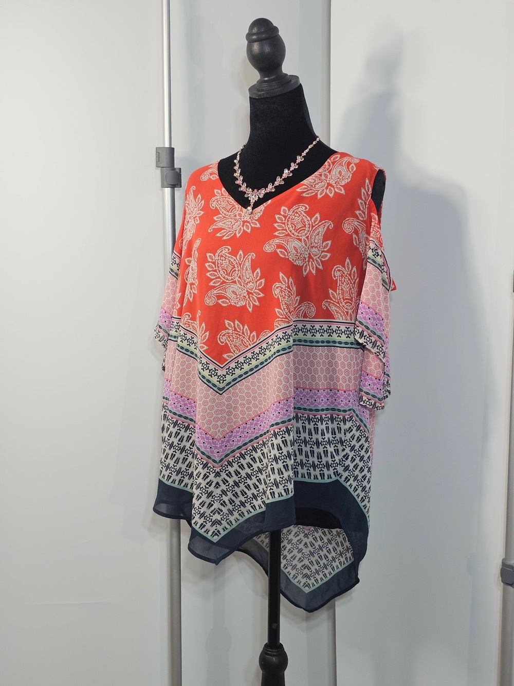 #180 DR2 Daniel Rainn Large Boho Paisley Handkerchief Tunic Blouse